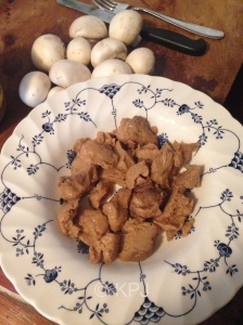 Seitan in the dish, mushrooms, add to veg and steamed rice for a light supper