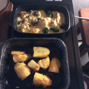 Caul, broc and roast potatoes