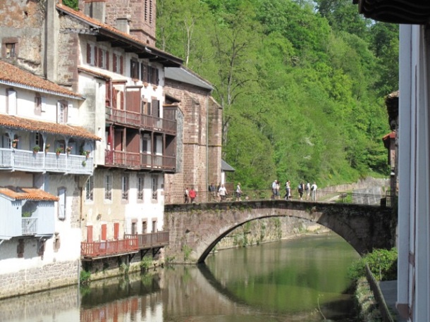 Bridge over the River Nive at Saint-Jean-Pied-de Port in the foothills of the Pyrenees