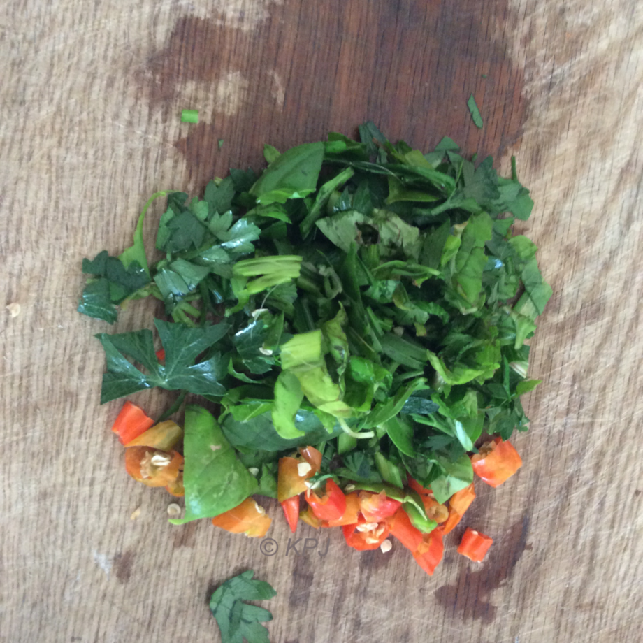 High-end culinary preparation … herbs and chilli from the garden